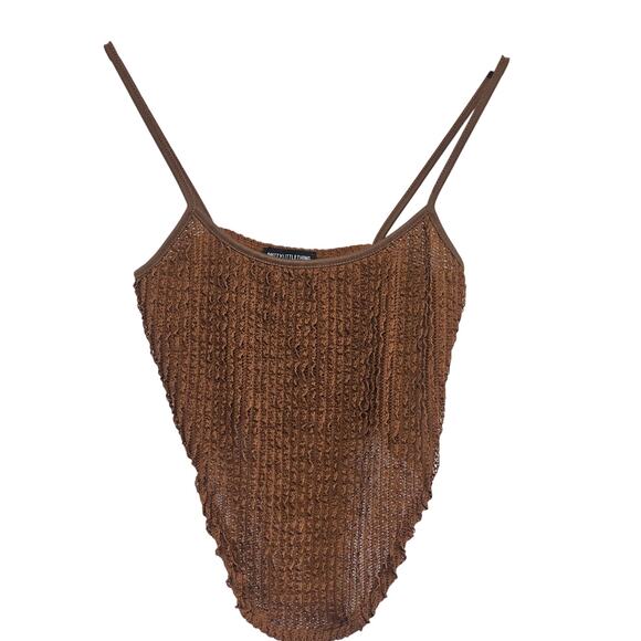 Pretty Little Thing Tall Chocolate Textured Strappy Crop Top Y2K NWT33 - Picture 1 of 8